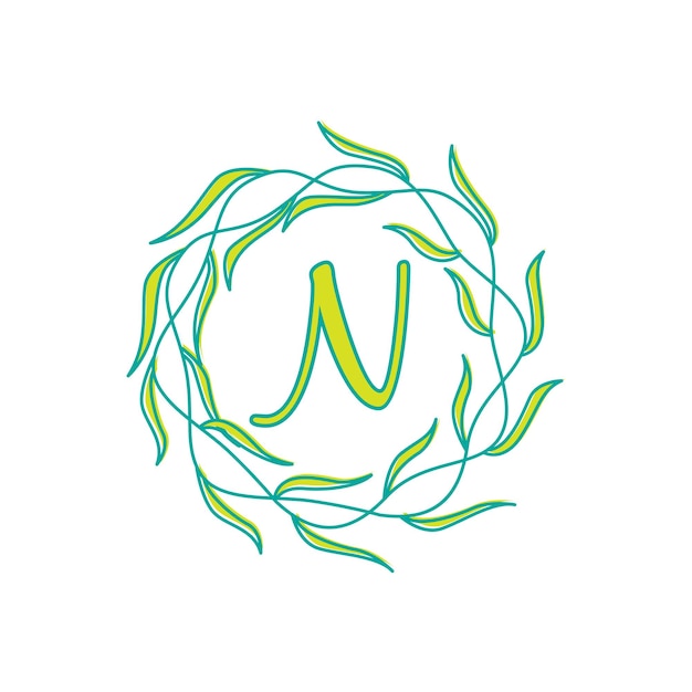 Letter N with circular green leaf logo vector icon symbol illustration design template