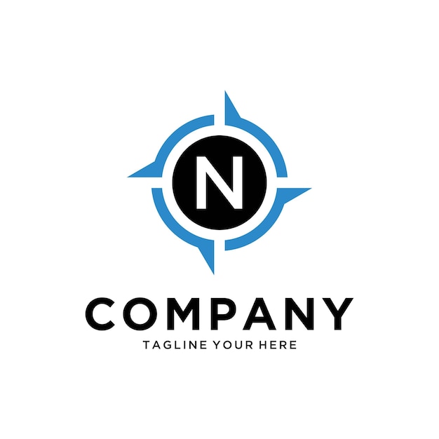 letter N with Creative Compass Concept Logo Design Template Compass logo sign symbol