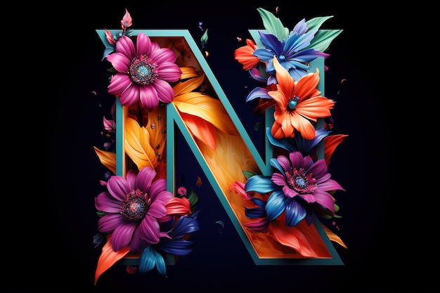 a letter n with flowers and the letter n on it