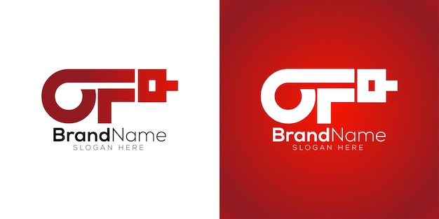 Letter O F drilling machine icon logo design template on white and red background