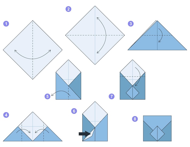 Letter origami scheme tutorial moving model. Origami for kids. Step by step