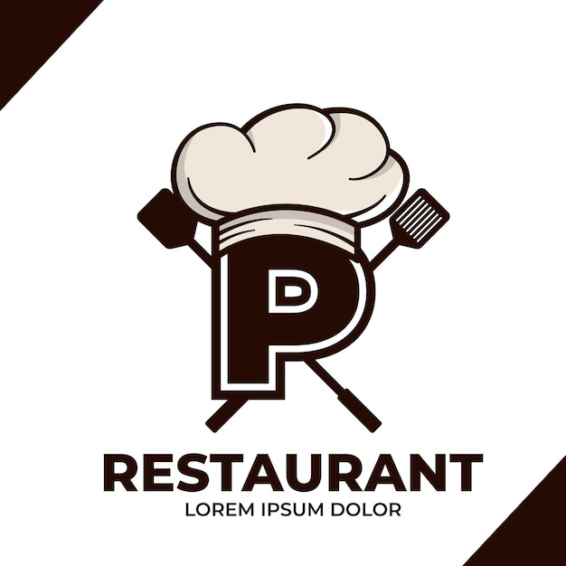 Letter P Chef hat logo design illustration Restaurant cafe logo icon isolated on white background