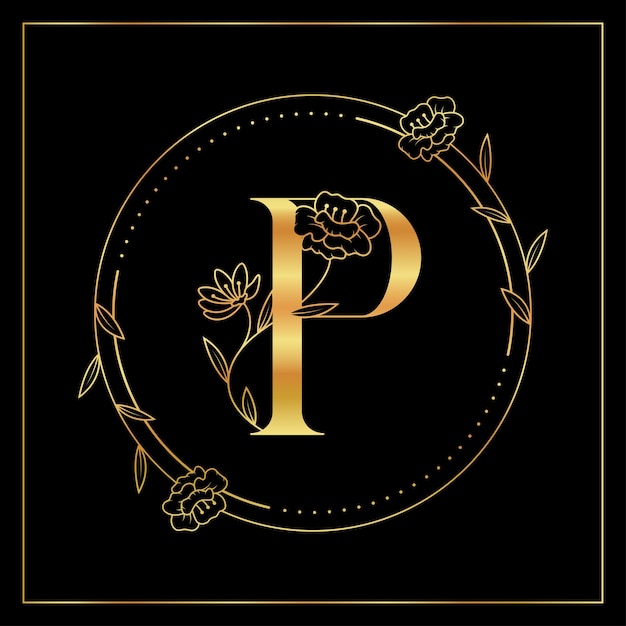 Vector letter p golden floral luxury and elegant logo