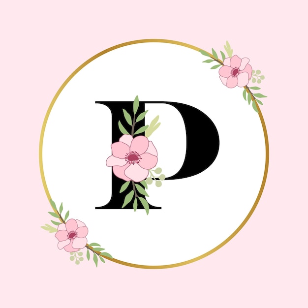 Vector letter p hand drawn floral logo