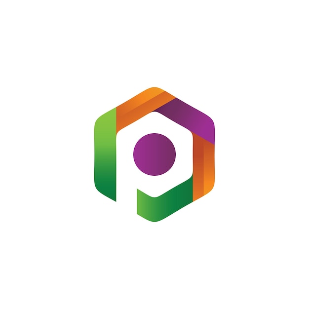 Letter p in hexagonal shape logo