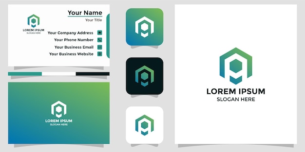 Letter P logo design and business card