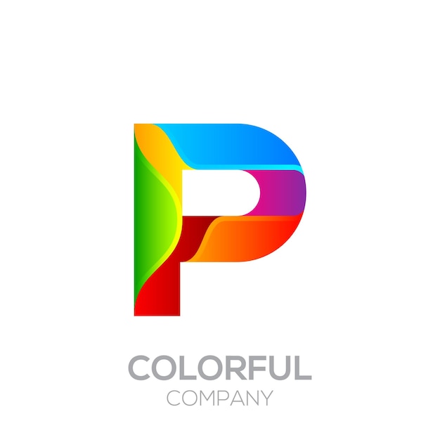 Letter P logo design made of stripes with Glossy Rainbow Vibrant Colorful and Gradient Concept