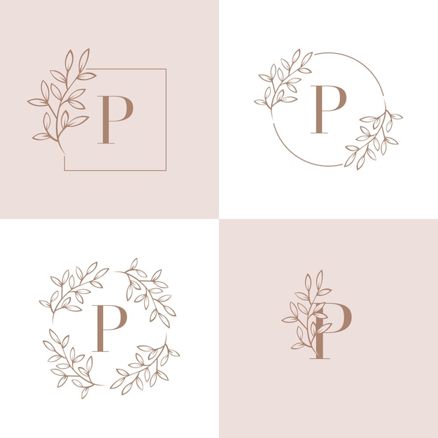 Letter p logo design with orchid leaf element