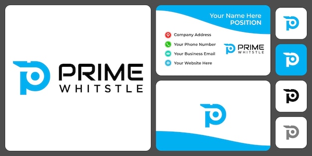 Letter P monogram whistle logo design with business card template.