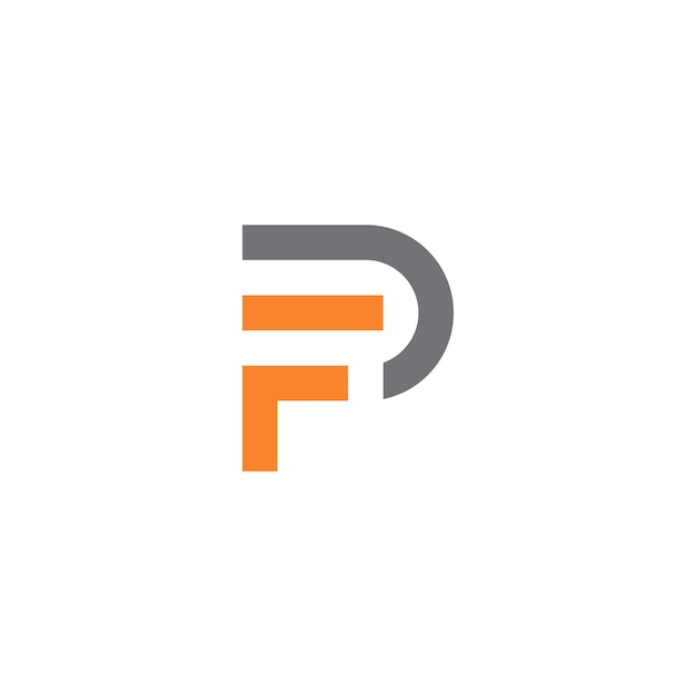 A letter pf with a grey and orange color