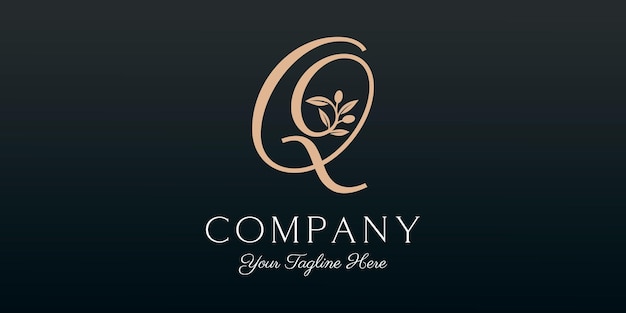 Vector letter q combined twig olive oil logo design template