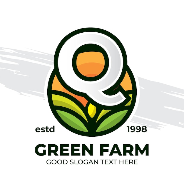 Letter Q Farm agricultural logo badge template vintage style nature illustration element farm icon