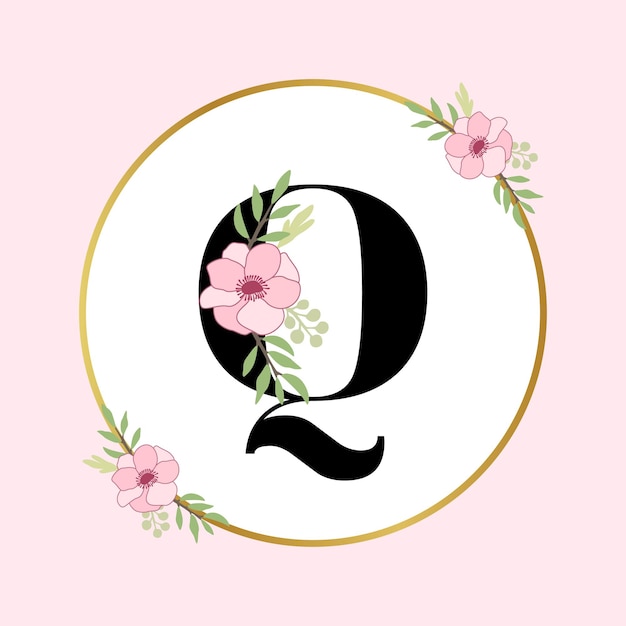 Letter Q Hand Drawn Floral Logo