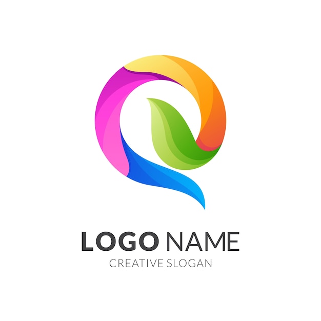 letter q and leaf logo design, modern  logo style in gradient vibrant colors