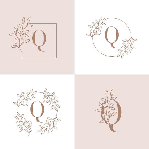 Letter q logo design with orchid leaf element