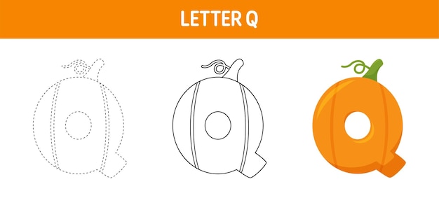 Letter Q Pumpkin tracing and coloring worksheet for kids