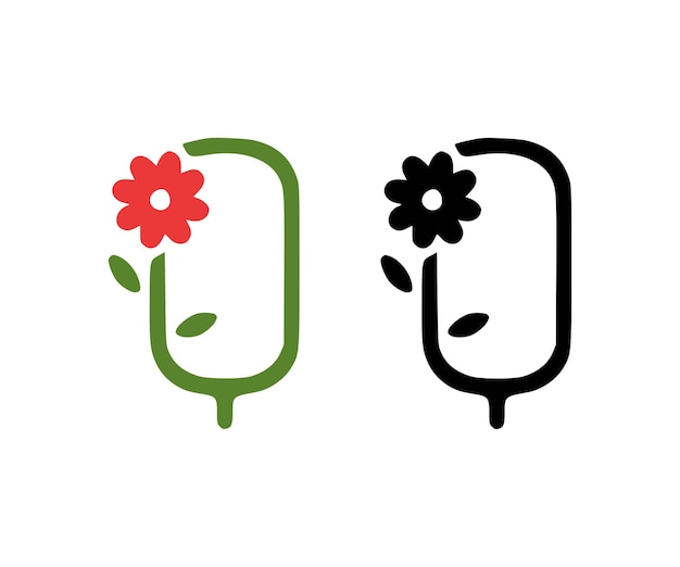 Letter Q and red flower doodle icon