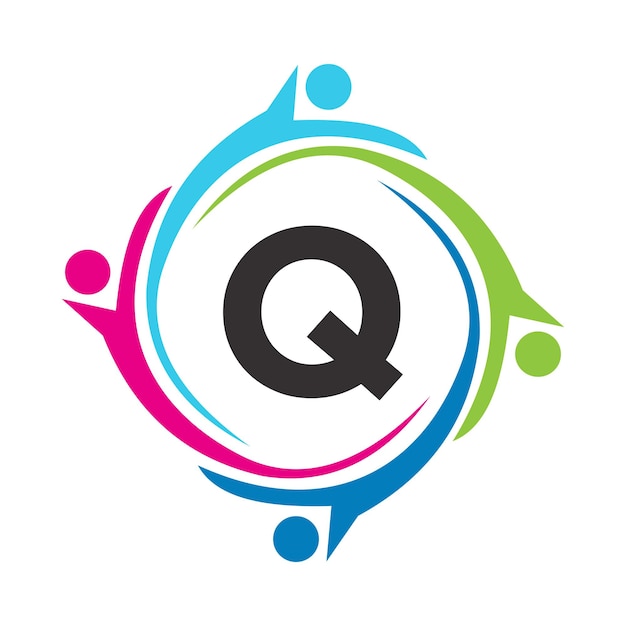 Letter Q Teamwork Logo Unite Symbol Charity Sign Community Health Care Union Logotype