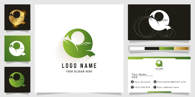 Letter Q or whale nature logo with business card design