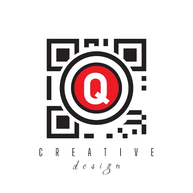 Letter Q with QR Code and Barcode Logo Design Circle Rounded Logo on White Background