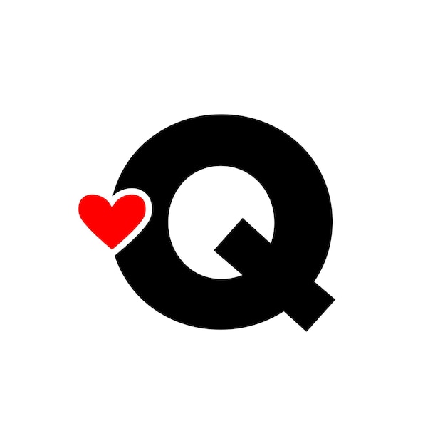 Letter Q with Red heart monogram Q letter icon with love