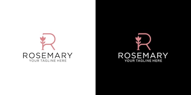 Letter R and floral initials logo design in luxury line style