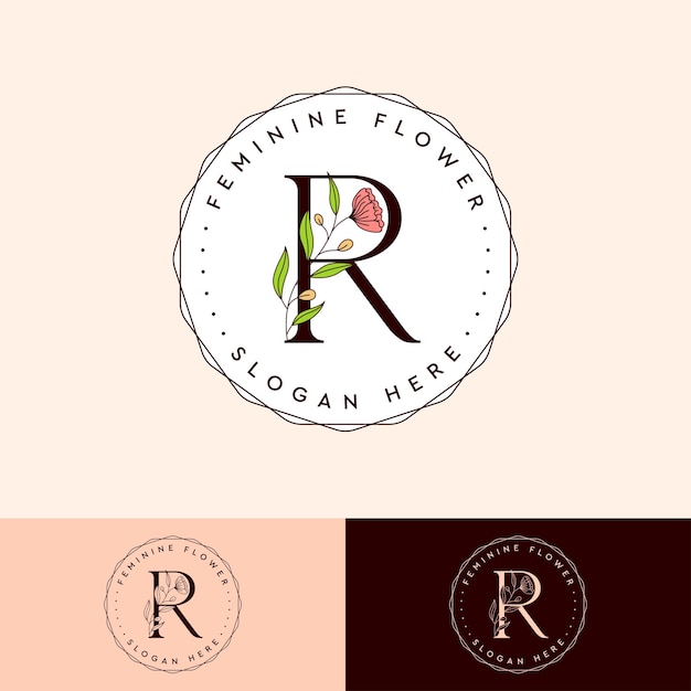 Vector letter r flower feminine botanical logo