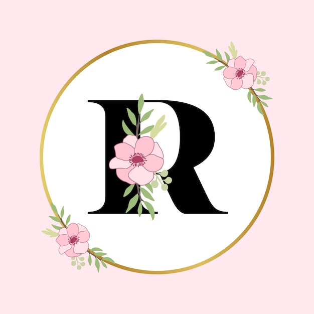 Letter R Hand Drawn Floral Logo