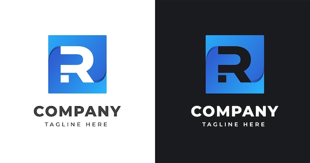 Letter R logo design template with square shape style