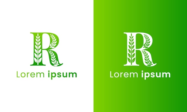 Letter r logo with a creative monogram leaf concept for the green eco company