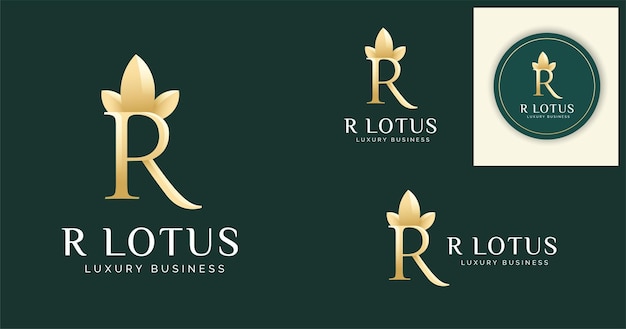 Letter R logo with lotus leaf icon design