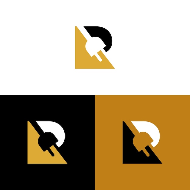 Letter r with plug electric logo design inspiration