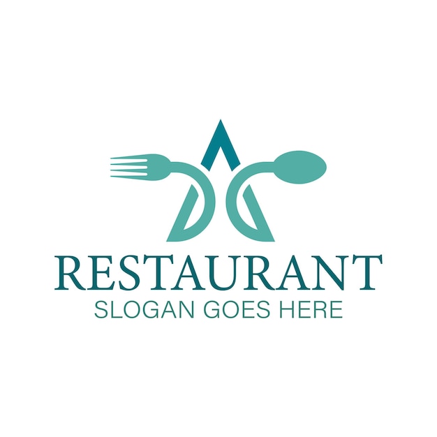 Letter A Restaurant Logo with Fork Spoon