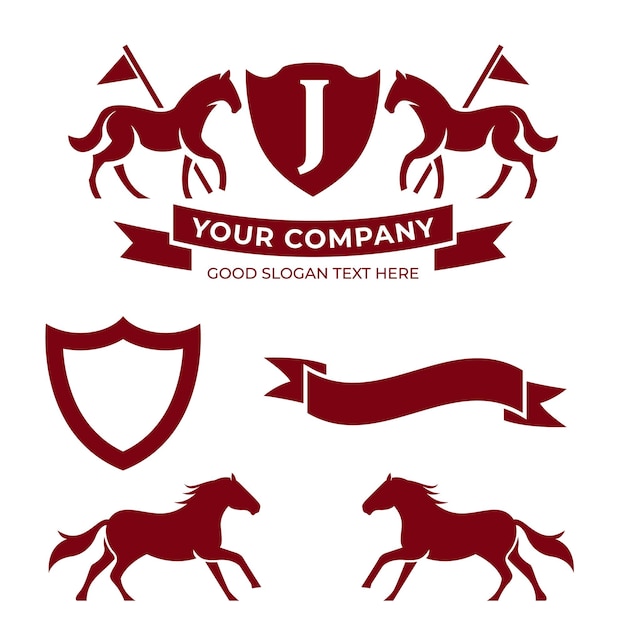 Letter Retro Crest With Shield And Two Horses Vector heraldic shield with crown horse silhouette