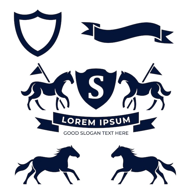 Letter Retro Crest With Shield And Two Horses Vector heraldic shield with crown horse silhouette