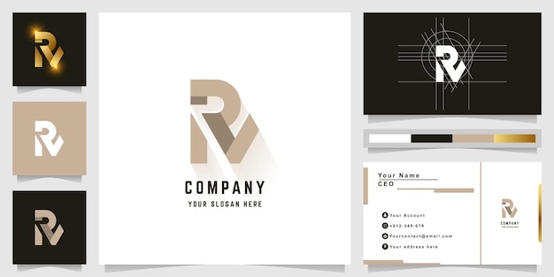 Letter RN or PV monogram logo with business card design