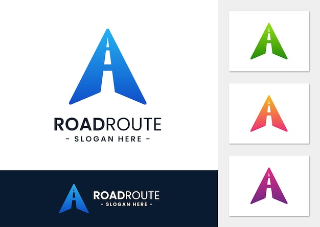 Letter A for road route logo design template