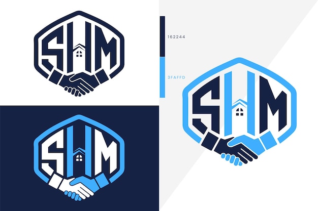 Letter S H M Monogram HandShake Real estate logo Vector Template