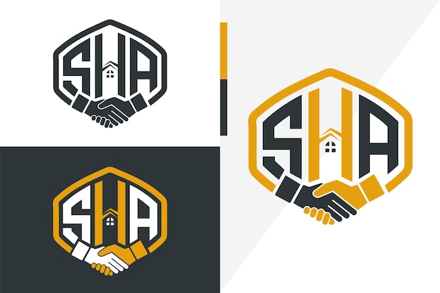 Letter S H A Monogram HandShake Real estate logo Vector Template