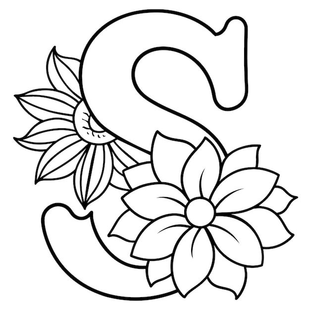 a letter s is drawn on a white background with a flower in the middle