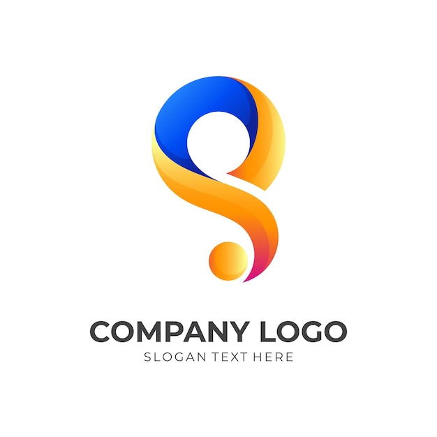 Letter S logo template with 3d blue and orange color style