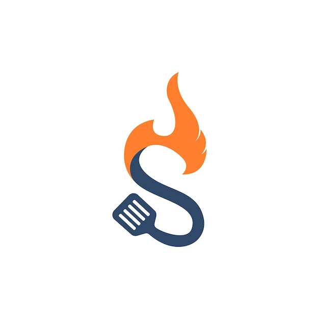 Letter S logo with spatula Restaurant and fire logo