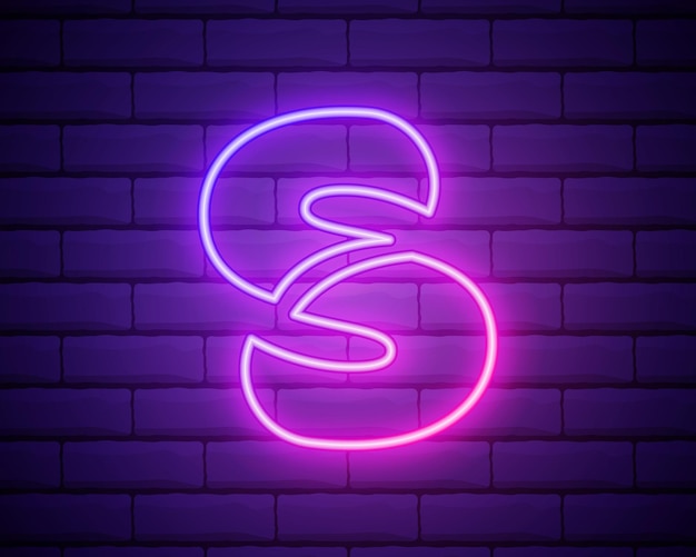 Letter S neon Initial logo icon design template Elegant modern luxury premium vector isolated on brick wall