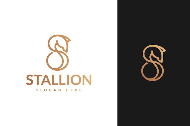 Letter s stallion horse with line outline monoline style logo design vector