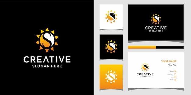 Letter S sun logo design with business card template