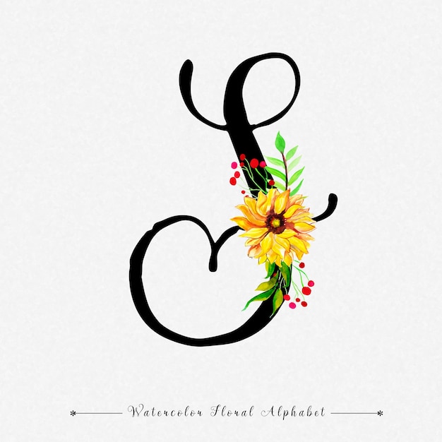 Letter S Watercolor Floral Background