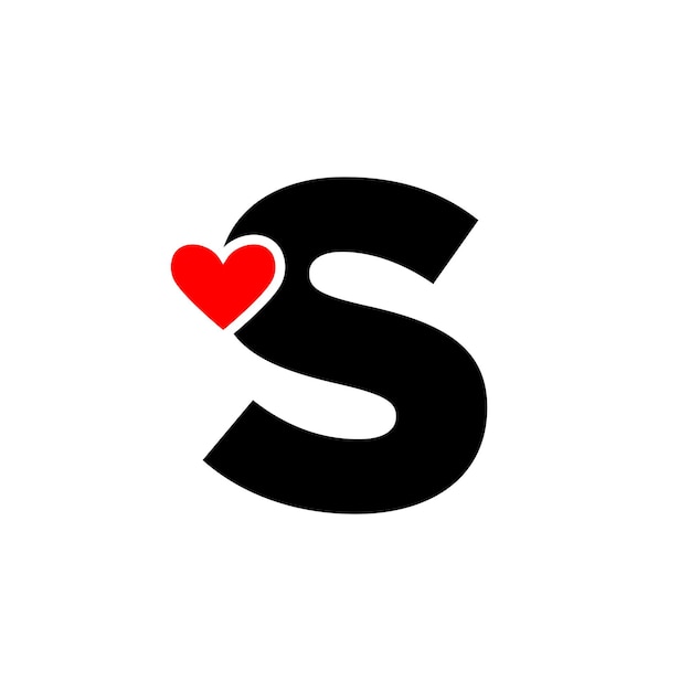 Letter S with Red heart monogram S letter icon with love