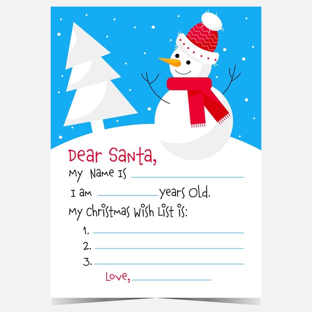 Letter to Santa for Christmas vector template.