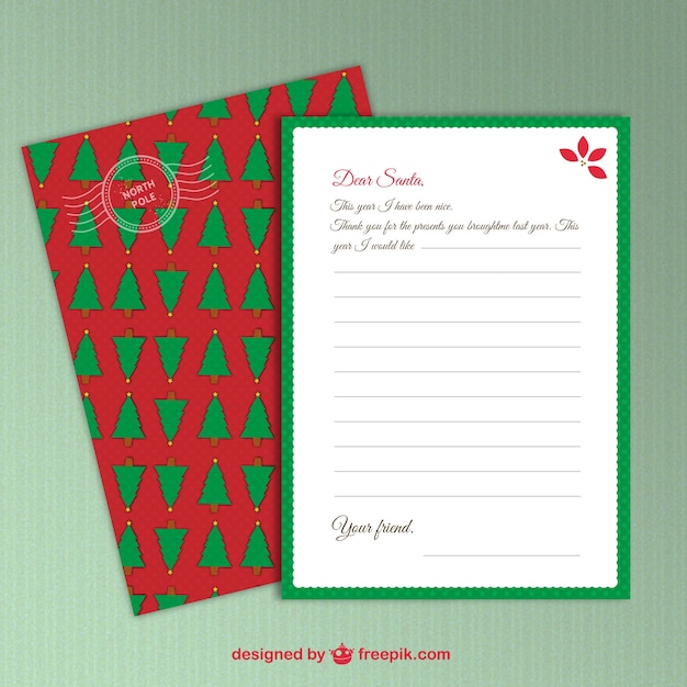 Letter to Santa with christmas trees pattern