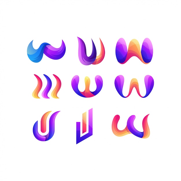 letter set W gradient color logo design